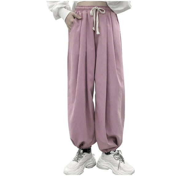 Wyobmus Women's Loose Sweatpants Baggy Straight Workout Jogger Pants Embroidery Cinch Bottom Lounge Pants Winth Pockets Pink