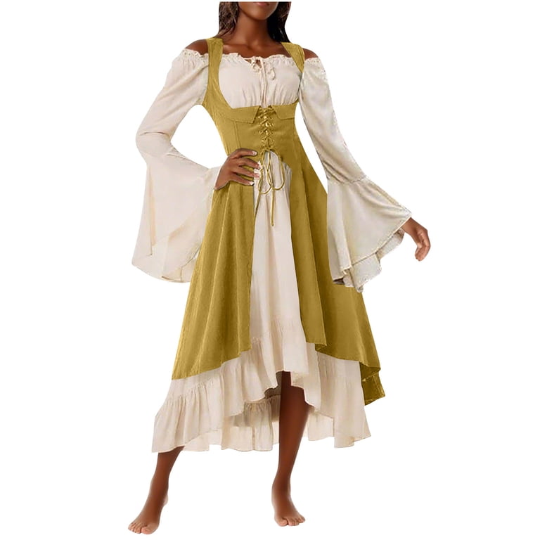 Wyobmus Women's Medieval Renaissance Dress 2 Pcs Victorian Dress Fashion Retro Off-The-Shoulder Gothic Midi Dress with Front Open High Waist Lace Up Clothes Yellow - Walmart.com Wyobmus Women's Medieval Renaissance Dress 2 Pcs Victorian Dress Fashion Retro Off-The-Shoulder Gothic Midi Dress with Front Open High Waist Lace Up Clothes Yellow - Walmart.com