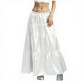thumbnail image 1 of Wyobmus Women's Midi Skirt Satin Skirt Tiered Flowy High Waist A-Line Elastic Ruffle Casual Skirts White, 1 of 5