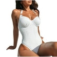 thumbnail image 1 of Wyobmus Women's One Piece Swimsuit Solid Color Ribbed Texture Swimwear Slimming Halter Belted Bathing Suit White, 1 of 6