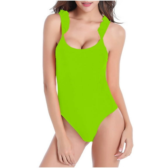 Wyobmus Women's One Piece Swimsuit Tummy Control High Cut Bathing Suit Solid Color Spaghetti Strape Deep V Neck Blackless Monikini Green