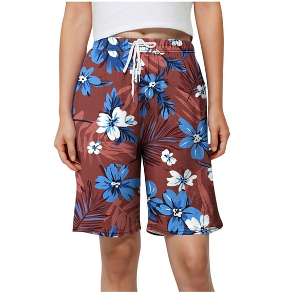 Wyobmus Women's Pajama Short Casual Elastic Waist Drawstring Pj Shorts Novelty Floral Printed Sleeping Bottoms With Side Pockets D-Black