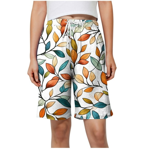 Wyobmus Women's Pajama Short Casual Elastic Waist Drawstring Pj Shorts Novelty Floral Printed Sleeping Bottoms With Side Pockets N-White