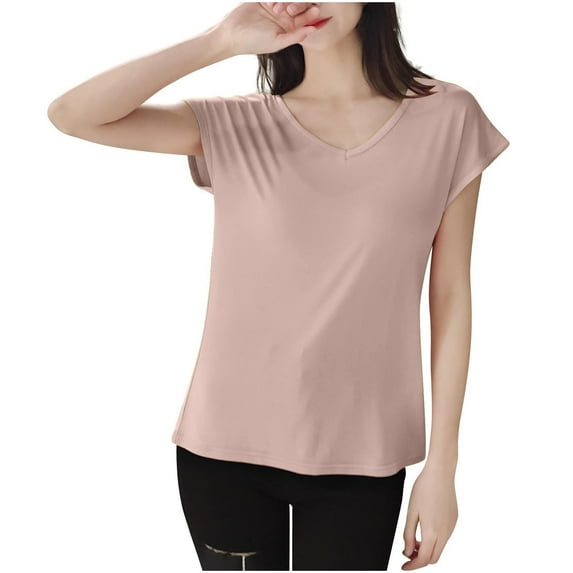 Wyobmus Women's Pajama Tops Solid Color Short Sleeved Modal Base Shirt Thin V-Neck Sleep Shirt Khaki