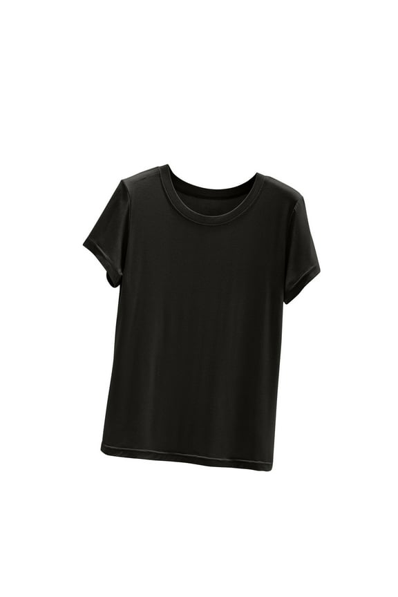 Women's Pajama Tops Tag Free Sleep Shirt Solid Color Short Sleeve Base Shirt Thin T-Shirt Black