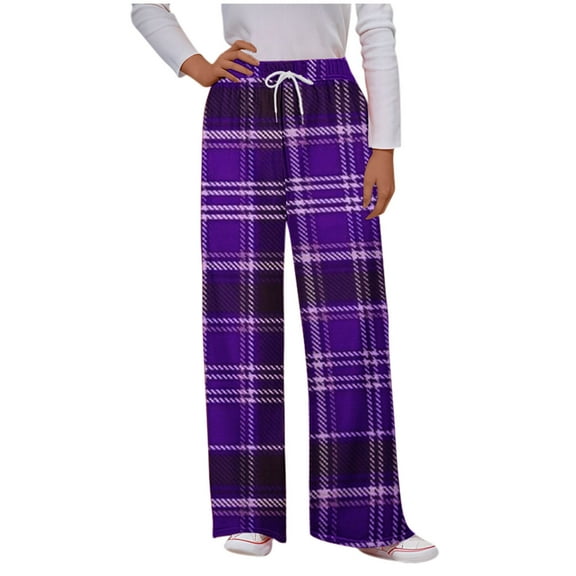 Wyobmus Women's Plaid Pajama Pants Casual Drawstring Athletic Pants Comfy Lounge Sleep Pj Bottoms Purple