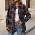 thumbnail image 1 of Wyobmus Women's Plaid Shirt Long Sleeve Button Down Shacket Regular Fit Casual Work Shirts Lightweight Flannel Shirts with Pocket I-Black, 1 of 9