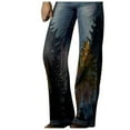 thumbnail image 1 of Wyobmus Women's Plus Size Denim Pants Fashion Comfy Floral Printed Straight Leg Casual Jeans A-Navy, 1 of 3