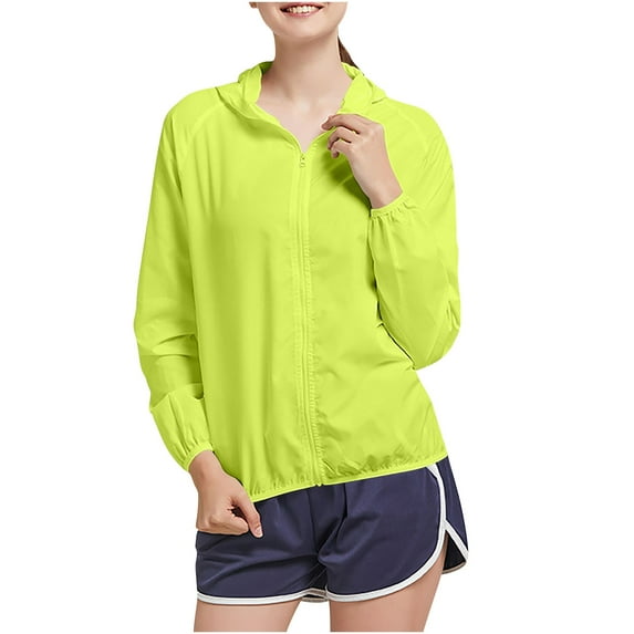 Wyobmus Women's Plus Size Windbreaker Jacket Lightweight Sun Protection Hoodie Long Sleeve Waterproof Windproof Rain Coat Outdoor Cycling Running Jacket Green
