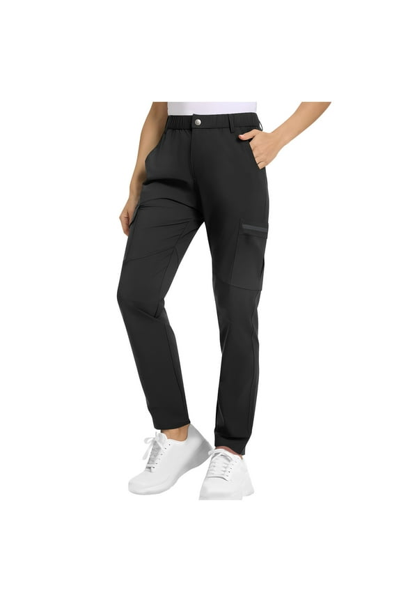 Women's Quick Dry Hiking Pants Lightweight Elastic Waist Cargo Pants Outdoor Walking Fishing Casual Sport Pants S-2X Black