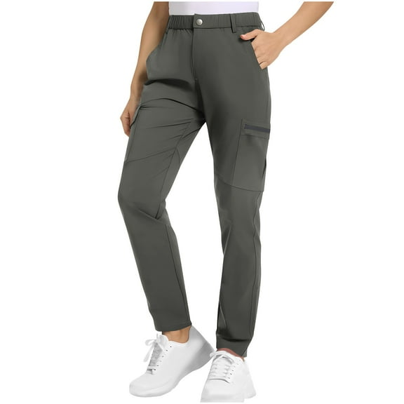 Wyobmus Women's Quick Dry Hiking Pants Lightweight Elastic Waist Cargo Pants Outdoor Walking Fishing Casual Sport Pants S-2X Dark Gray