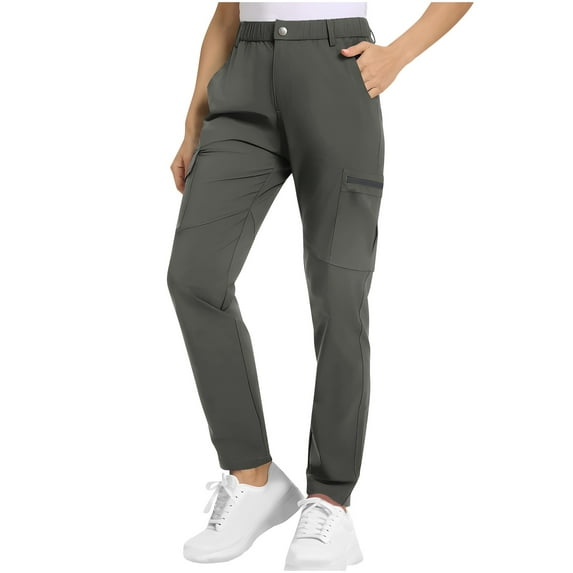 Wyobmus Women's Quick Dry Hiking Pants Lightweight Elastic Waist Cargo Pants Outdoor Walking Fishing Casual Sport Pants S-2X Dark Gray