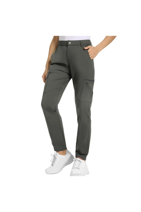 Women's Quick Dry Hiking Pants Lightweight Elastic Waist Cargo Pants Outdoor Walking Fishing Casual Sport Pants S-2X Dark Gray