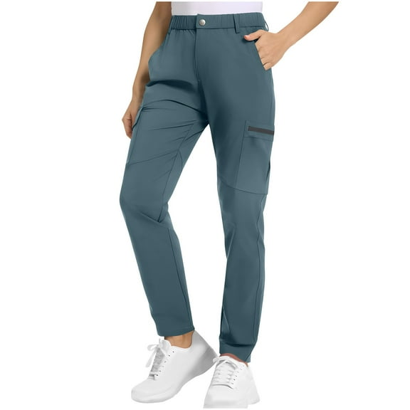 Wyobmus Women's Quick Dry Hiking Pants Lightweight Elastic Waist Cargo Pants Outdoor Walking Fishing Casual Sport Pants S-2X Light Blue