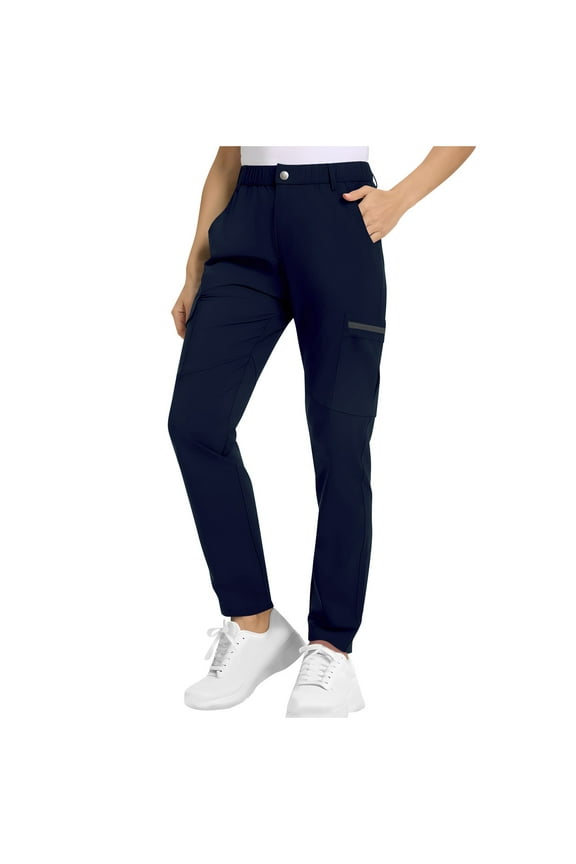 Women's Quick Dry Hiking Pants Lightweight Elastic Waist Cargo Pants Outdoor Walking Fishing Casual Sport Pants S-2X Navy
