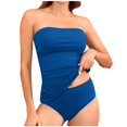 thumbnail image 1 of Wyobmus Women's Retro Bikini Sets Tummy Control Strapless Tankini Swimsuit With Triangular Swimming Trunks Two Piece Bathing Suits A-Blue, 1 of 5