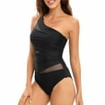 thumbnail image 1 of Wyobmus Women's Ruffle Trim Cut Out One Piece Swimsuit Tummy Control Monokini Bathing Suits Solid Color Slimming Mesh Sheer Swimwear C-Black, 1 of 9