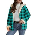 thumbnail image 1 of Wyobmus Women's Sherpa Lined Plaid Flannel Jacket Full Zip Hooded Flannel Shirt Jacket Fleece Lined Warm Coat with Pockets A-Mint Green, 1 of 7