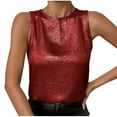 thumbnail image 1 of Wyobmus Women's Shiny Tank Top Solid Color Velvet Round Neck Sleeveless Casual Summer Tops Button Back Wedding Vest Burgundy, 1 of 9