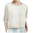thumbnail image 1 of Wyobmus Women's Silk Satin Tops Half Sleeve Crew Neck Solid Shirt Trendy Soft Casual Summer Clothes Outfits B-Gold, 1 of 3