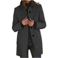 thumbnail image 1 of Wyobmus Women's Single Breasted Peacoat Plus Size Jcaket Wool Blend Stand Collar Mid Long Trench Coat Black, 1 of 6