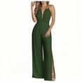 thumbnail image 1 of Wyobmus Women's Sleeveless Backless Halter Neck Jumpsuit High Waist Side Slit Wide Leg Rompers Loose Fit Deep V Neck Elegant Night Party Jumpsuits Olive Green, 1 of 5