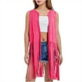 thumbnail image 1 of Wyobmus Women's Slim Fringe Hem Faux Suede Open Front Sleeveless Cardigan Vest Coat Hot Pink, 1 of 7