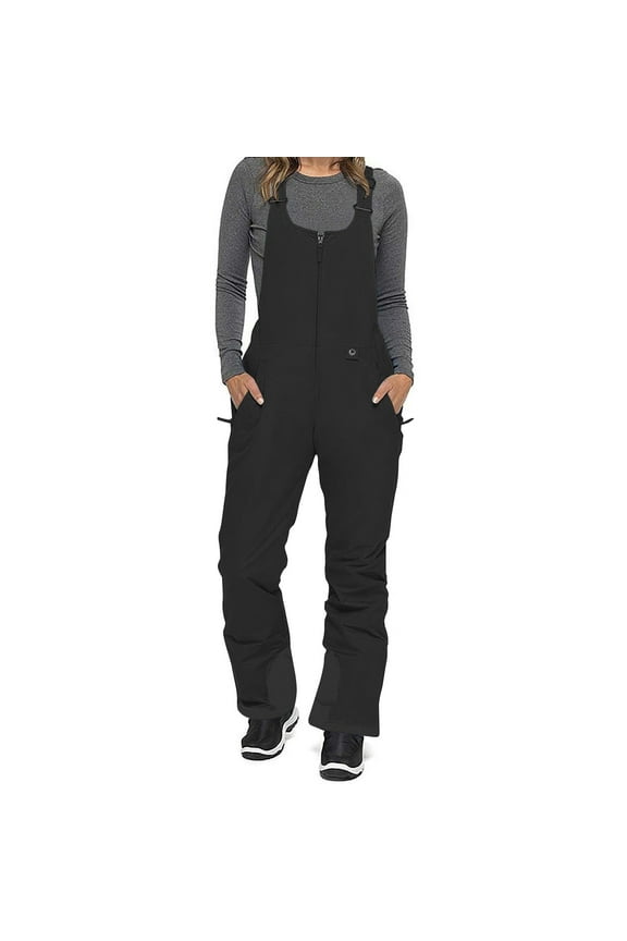 Women's Snow Bibs Ski Waterproof Windproof Insulated Overalls Ripstop Snowboard Pants Winter Black