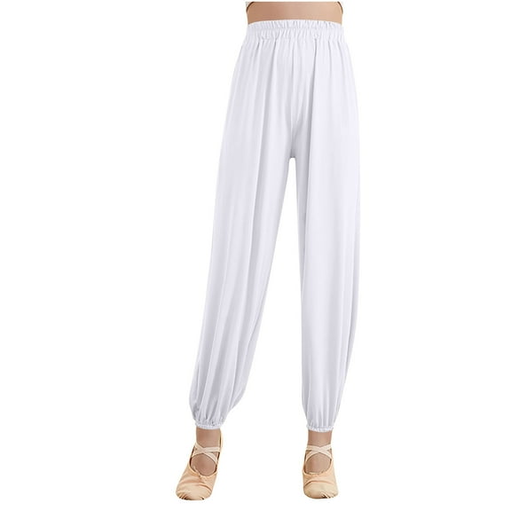 Wyobmus Women's Soft Modal Yoga Sports Pants Elastic Wasit Dance Harem Pants Summer Lightweight Training Pants B-White