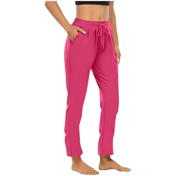Wyobmus Women's Sport Yoga Pants Casual Solid Color Loose High Waist Drawstring Athletic Sweatpants C-Hot Pink