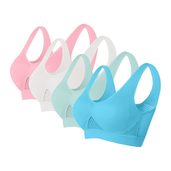 Wyobmus Women's Sports Bra 4 Pack Plus Size Breathable Moisture Wicking Workout Bra Wide Strap Medium Support Crop Yoga Top Pink/White/Green/Blue