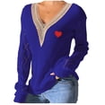 thumbnail image 1 of Wyobmus Women's Sweaters Solid V Neck Knitted Sweater Casual Lace Hollow Collar Long Sleeve Blouse Tops With Floral Decoration B-Blue, 1 of 6