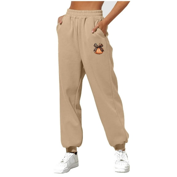 Wyobmus Women's Sweatpants High Waisted Workout Active Joggers Pants Baggy Lounge Rib Ankle Bindind Sports Pants D-Khaki
