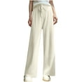 thumbnail image 1 of Wyobmus Women's Sweatpants Solid Color Casual High-Waisted Drawstring Pocket Stragit Wide Leg Pants White, 1 of 6
