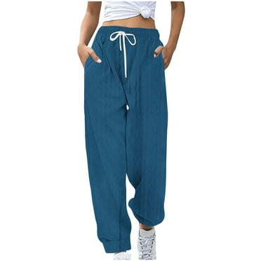 Wyobmus Women's Sweatpants Winter Solid Color Sleepwear Pants With Loose Waistband Foot Binding Sweat Pants A-Blue