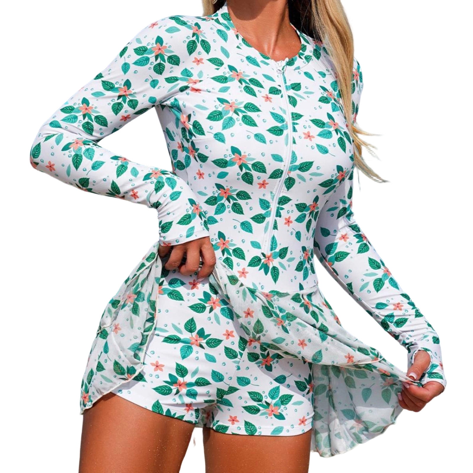 Women's Swim Dress Polyester Geometric Pattern Adjustable Fit Built-In Shorts Modest