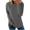 thumbnail image 1 of Wyobmus Women's T Shirt Ribbed Long Sleeve Pullover Sweaters Soft Lightweight Knit Tops C-Gray, 1 of 9