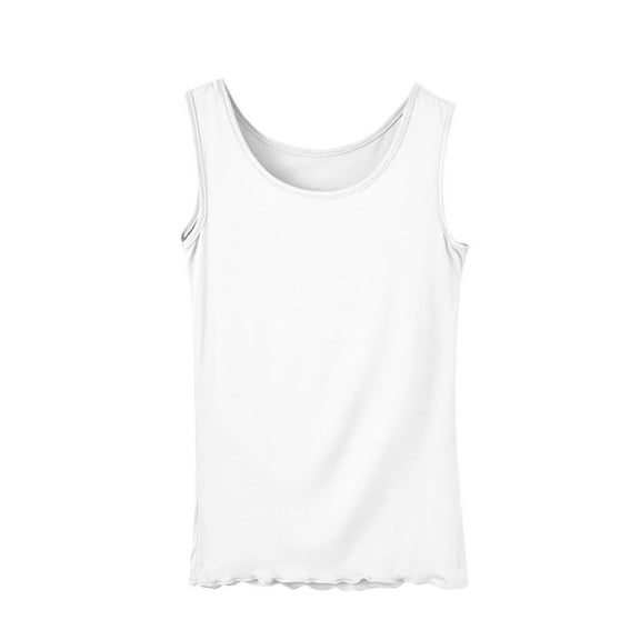 Wyobmus Women's Tank Tops Crew Neck Modal Basic Shirt Lgihtweihgt Sleeveless Ruffle Hem Tank Top Undershirts White