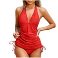 thumbnail image 1 of Wyobmus Women's Tankini Sets Two Piece Tummy Control Swimsuit Deep V Neck Drawstring Side Ruched Bathing Suits Red, 1 of 5