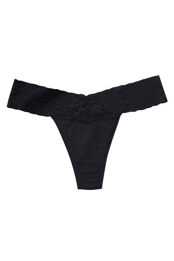 Women's Thong Underwear Low-Rise Lace Underwear Briefs T Back Panties Cotton Seamless Lace Thongs E-Black