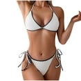 thumbnail image 1 of Wyobmus Women's Triangle Bikini Set Contrast Floral Brim String Bikini Set High Waist Two Piece Swimsuit Bathing Suits B-White, 1 of 6