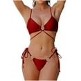 thumbnail image 1 of Wyobmus Women's Triangle String Bikini Set Solid Color Tie Side Two Piece Swimsuit Backless Bathing Suit B-Burgundy, 1 of 3