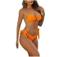 thumbnail image 1 of Wyobmus Women's Two Piece Bikini Swimsuit Ribbed Triangle Top Bathing Suits Solid Color String Cheeky Bikini Sets Orange, 1 of 5