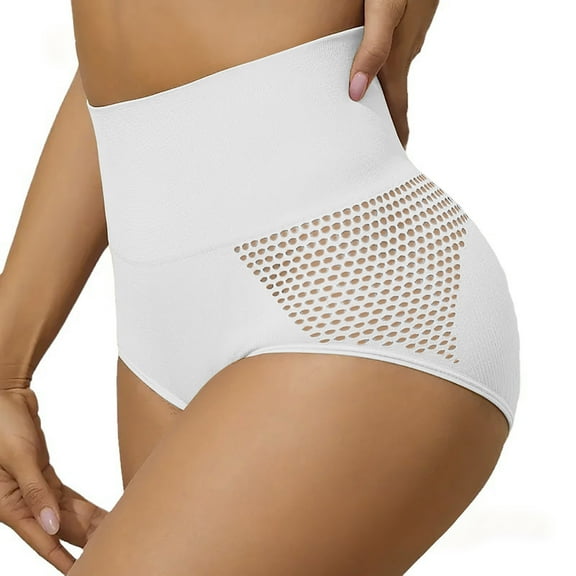 Wyobmus Women's Underwear High Rise Eyelet Hipster Panties Tummy Control Breathable Briefs Soft Strench Shapewear Underwear C-White*