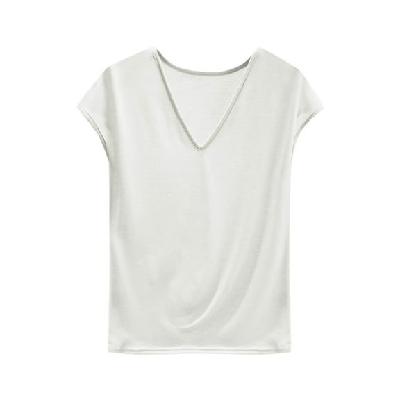 Wyobmus Women's V Neck Summer Tops Casual Cute Cap Sleeve Tank Top Solid Color T Shirts Basic Tees M-2X White