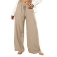 thumbnail image 1 of Wyobmus Women's Wide Leg Linen Pants With Pockets Lightweight Elastic Waisted Drawstring Loose Lounge Trousers Khaki, 1 of 5