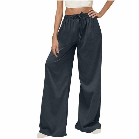Wyobmus Women's Wide Leg Pants With Pockets High Waisted Work Pants Business Casual Outfits Loose Trousers Business Work Casual Pants Navy