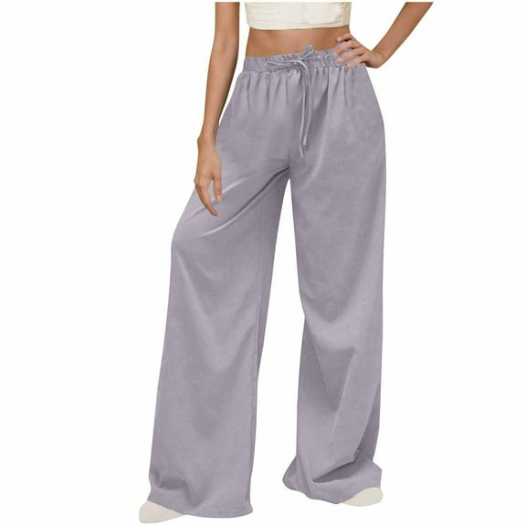 Wyobmus Women's Wide Leg Pants With Pockets High Waisted Work Pants Business Casual Outfits Loose Trousers Business Work Casual Pants Purple