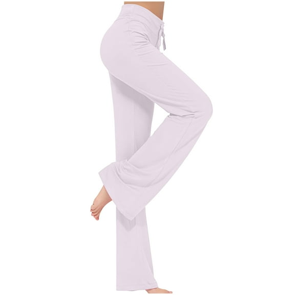 Wyobmus Women's Wide Leg Yoga Pants Loose High Waist Flare Pants Workout Out Leggings Casual Trousers Yoga Gym Pants A-White