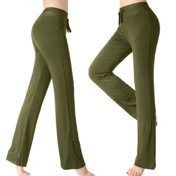 Wyobmus Women's Wide Leg Yoga Pants Loose High Waisted Flare Pants Workout Out Leggings Casual Trousers Yoga Gym Pants B-Olive Green